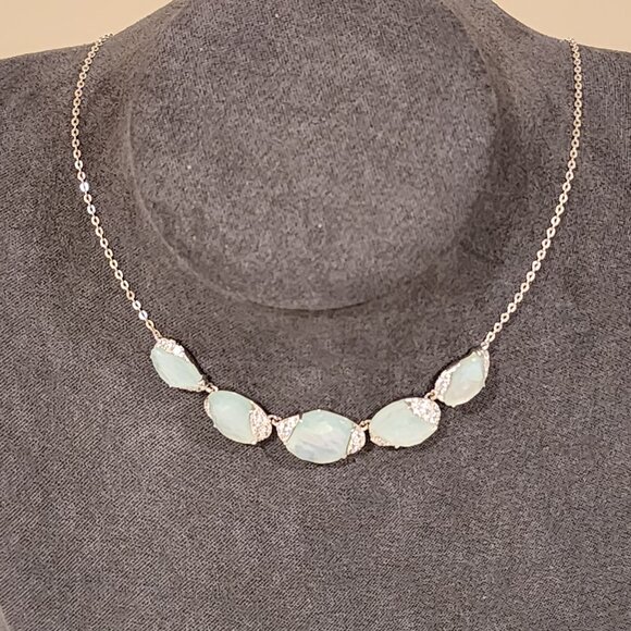 Brand New!! NADRI Delicate Soft Blue Pearlescent w/ Crystal Silver tone Necklace - Picture 2 of 6